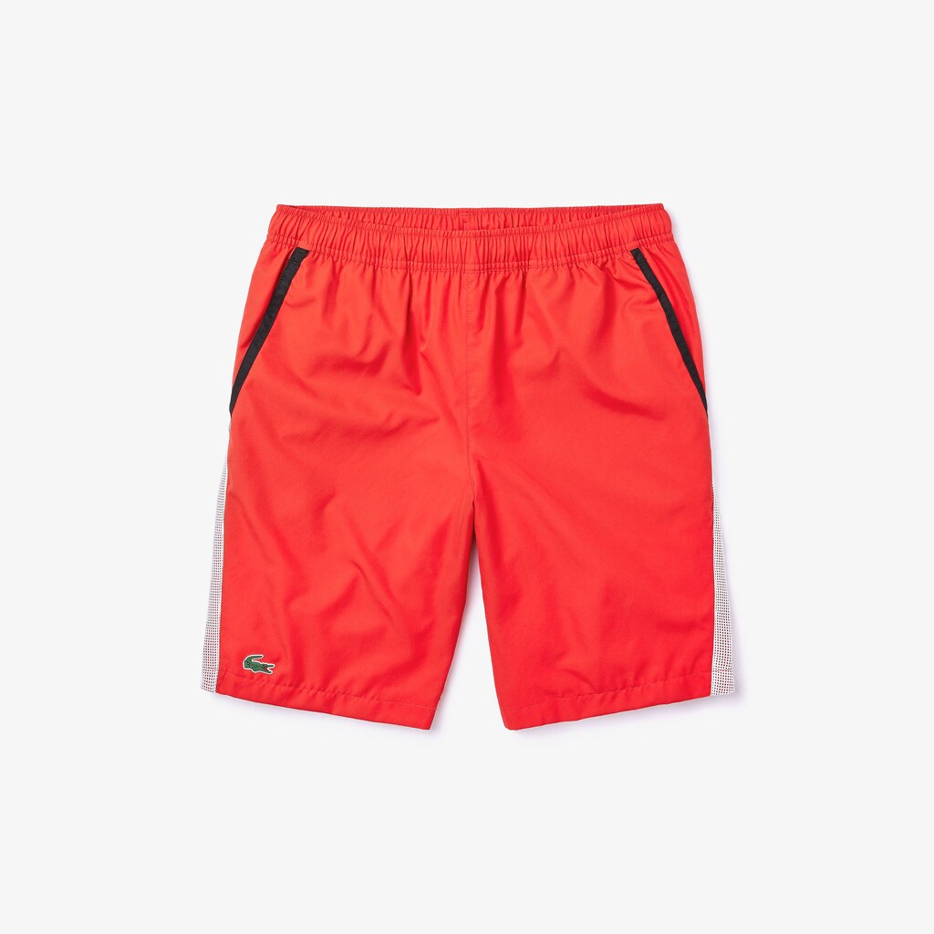 Mens   SPORT Contrast Bands Lightweight Tennis Shorts | Lacoste Red / White / Black • Gcr