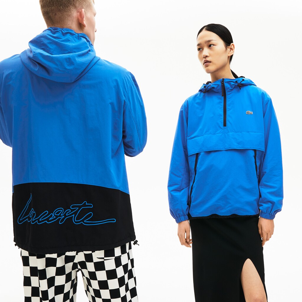 Mens/Womens Unisex LIVE Water- Resistant Pullover Windbreaker | Lacoste Blue / Black • Du5