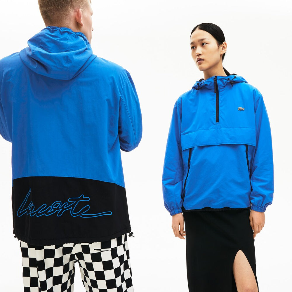 Mens/Womens Unisex LIVE Water- Resistant Pullover Windbreaker | Lacoste Blue / Black • Du5