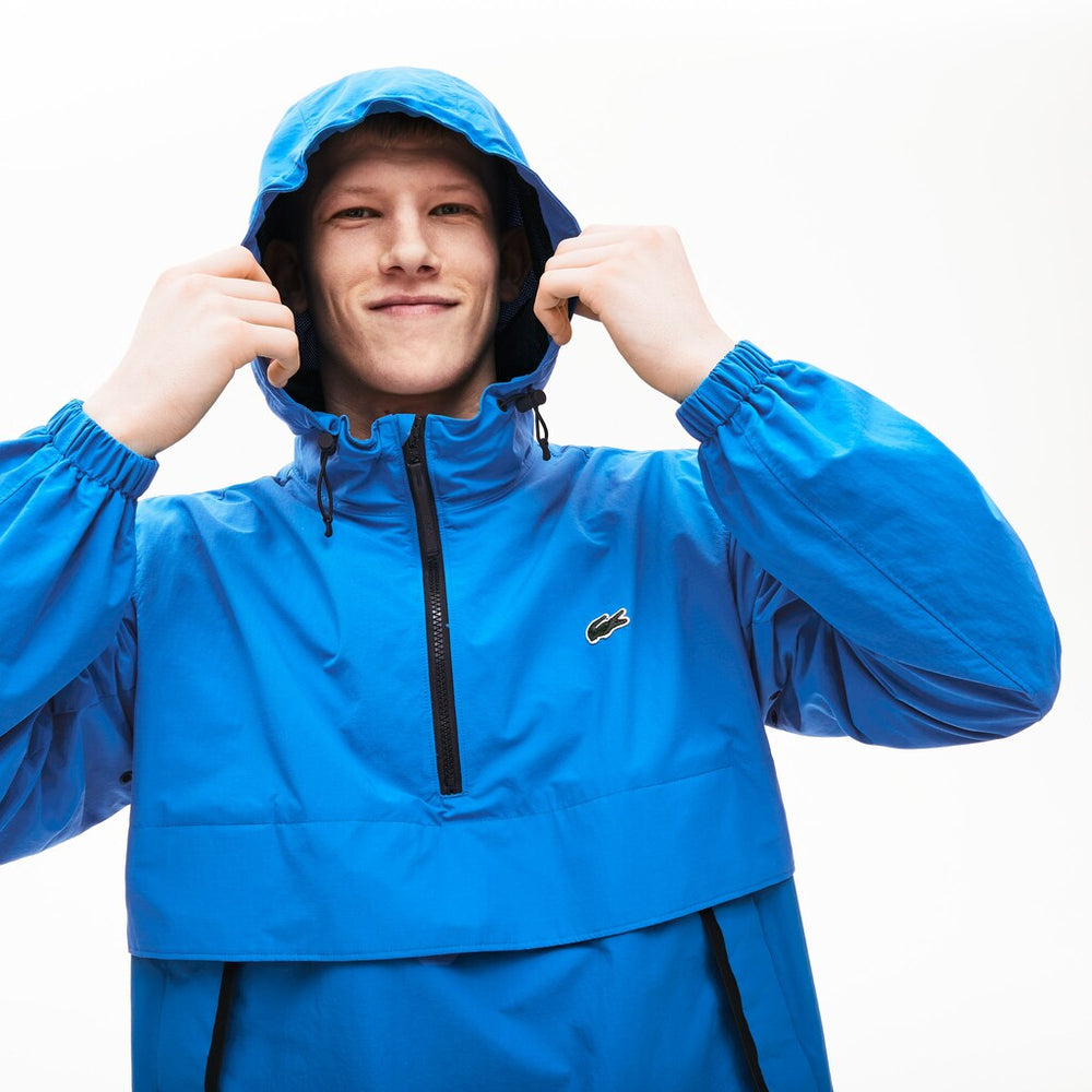 Mens/Womens Unisex LIVE Water- Resistant Pullover Windbreaker | Lacoste Blue / Black • Du5