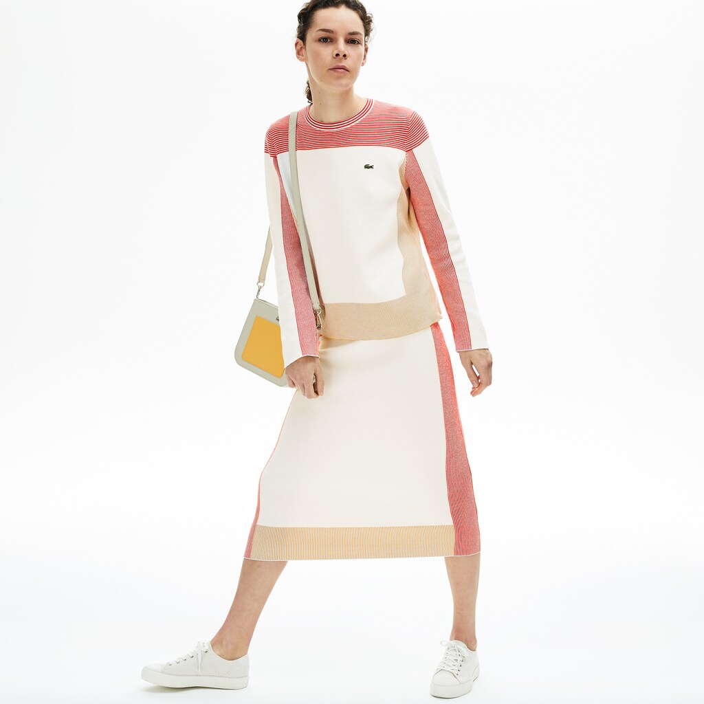 Womens Wo  Colorblock Pencil Skirt | Lacoste White / Light Brown / Red • R4L