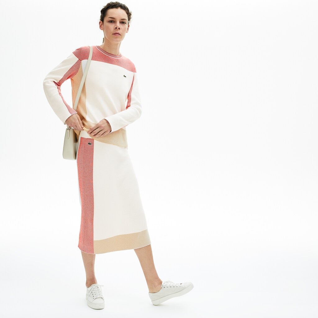 Womens Wo  Colorblock Pencil Skirt | Lacoste White / Light Brown / Red • R4L