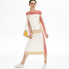 Womens Wo  Colorblock Pencil Skirt | Lacoste White / Light Brown / Red • R4L