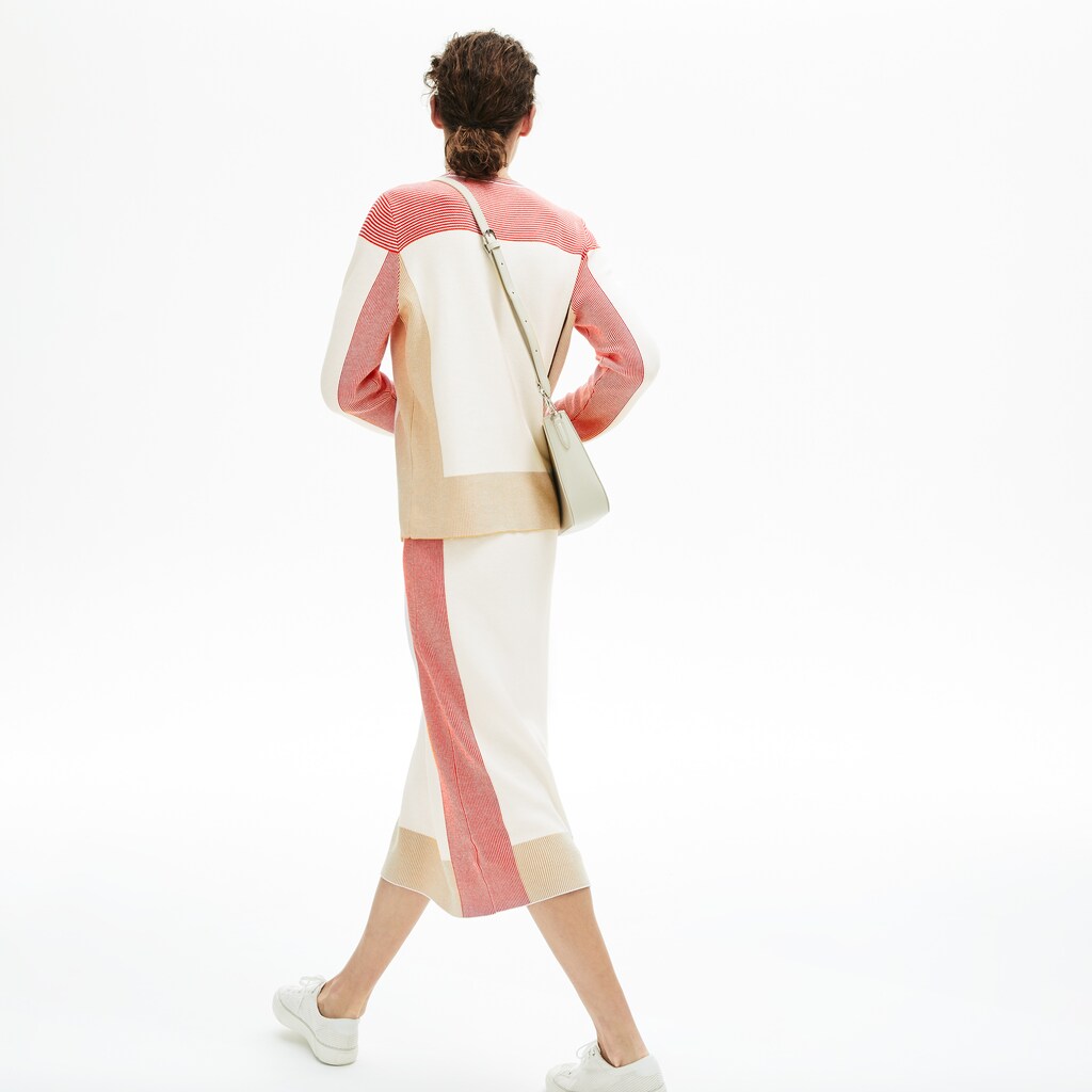 Womens Wo  Colorblock Pencil Skirt | Lacoste White / Light Brown / Red • R4L