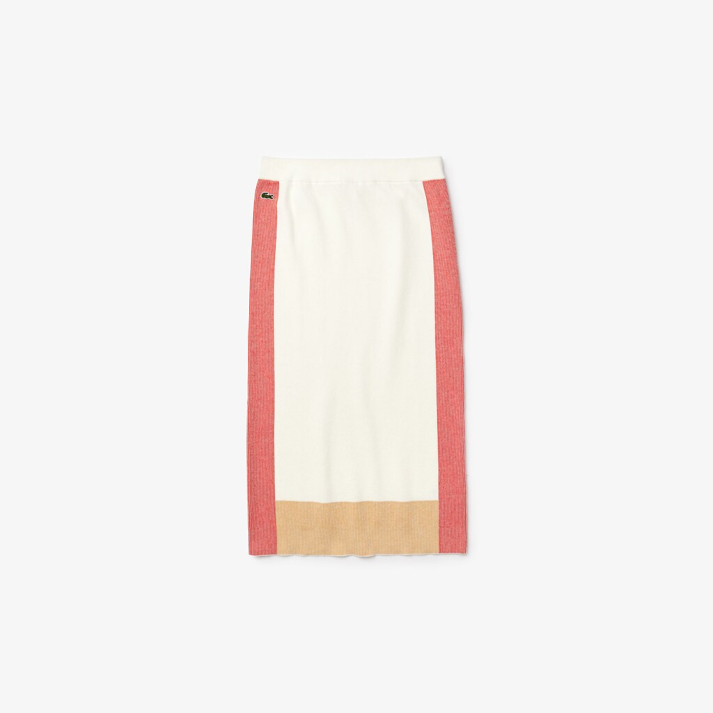 Womens Wo  Colorblock Pencil Skirt | Lacoste White / Light Brown / Red • R4L