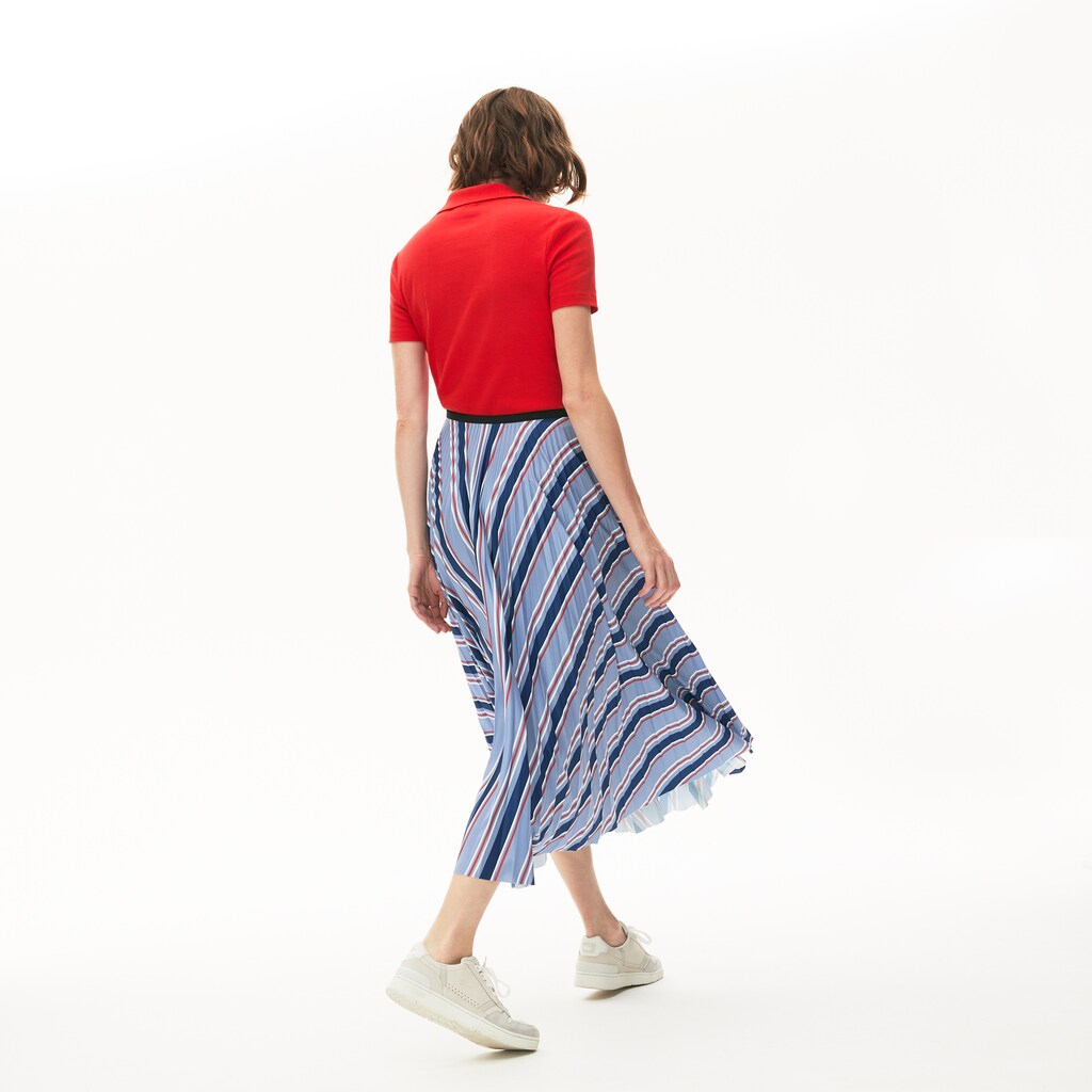 Womens Wo  MultiColor Striped Pleated Skirt | Lacoste Purple / Navy Blue / White / Red • R4J