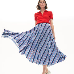 Womens Wo  MultiColor Striped Pleated Skirt | Lacoste Purple / Navy Blue / White / Red • R4J