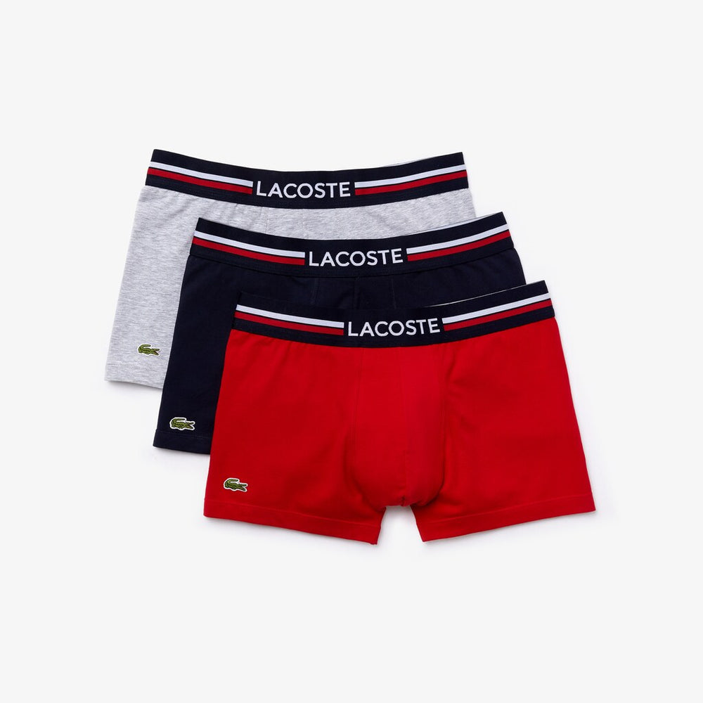 Mens Pack Of 3 Iconic Boxer Briefs With Three-Tone Waistband | Lacoste Navy Blue / Grey Chine / Red • W34