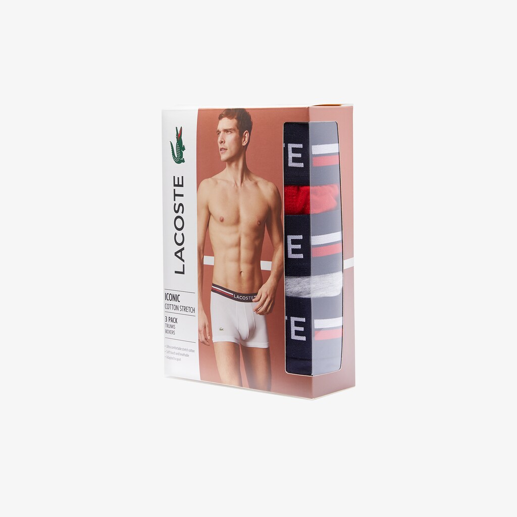Mens Pack Of 3 Iconic Boxer Briefs With Three-Tone Waistband | Lacoste Navy Blue / Grey Chine / Red • W34