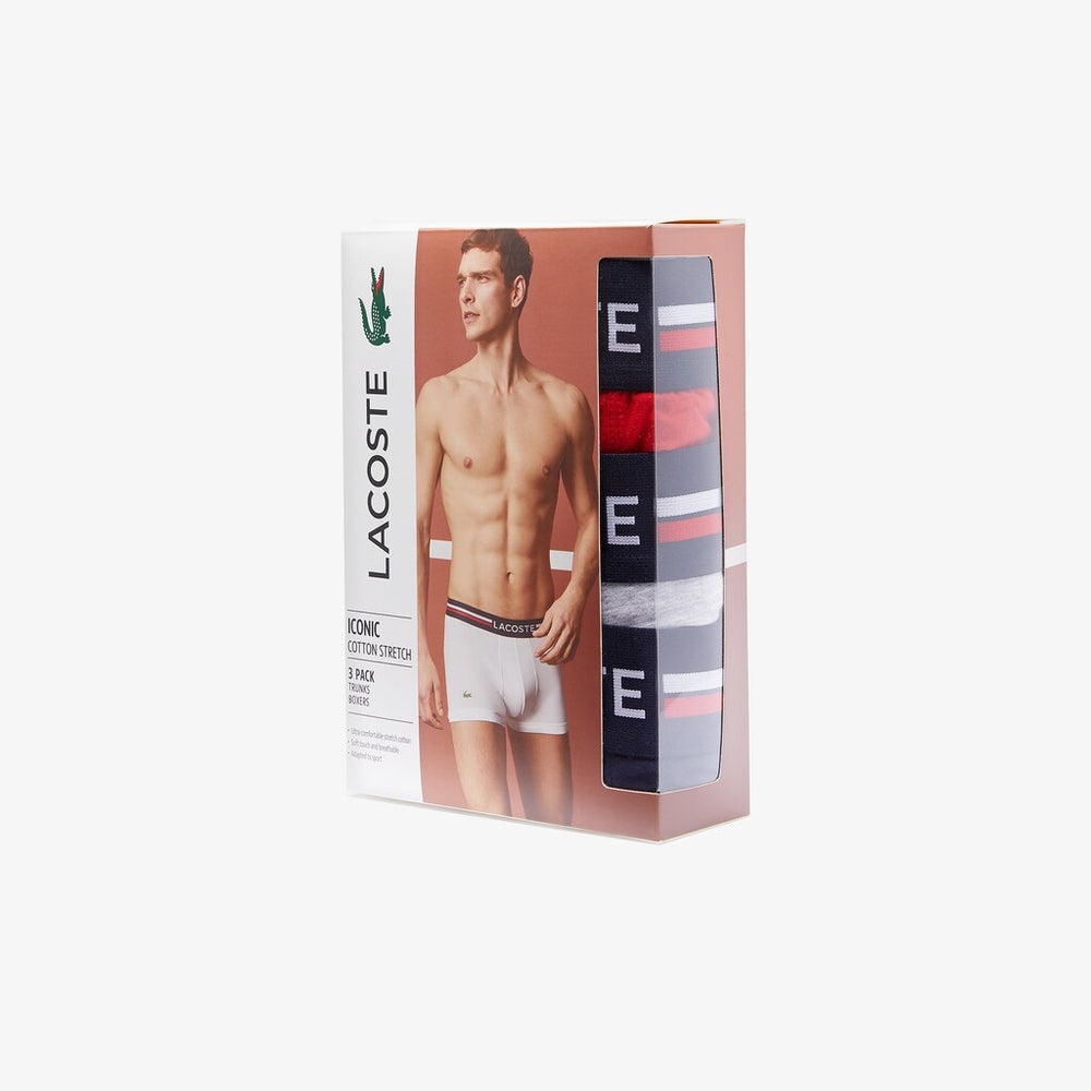 Mens Pack Of 3 Iconic Boxer Briefs With Three-Tone Waistband | Lacoste Navy Blue / Grey Chine / Red • W34