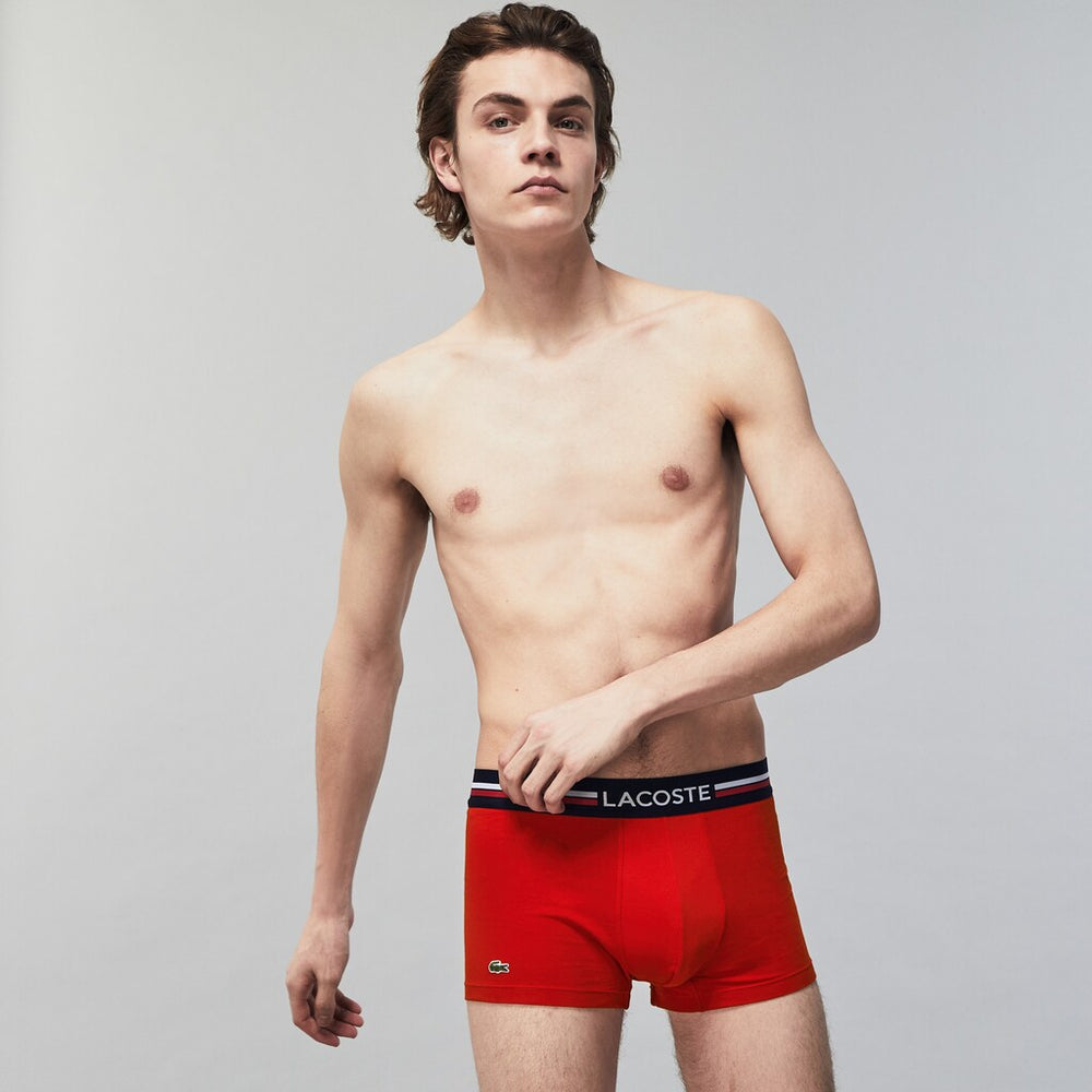 Mens Pack Of 3 Iconic Boxer Briefs With Three-Tone Waistband | Lacoste Navy Blue / Grey Chine / Red • W34