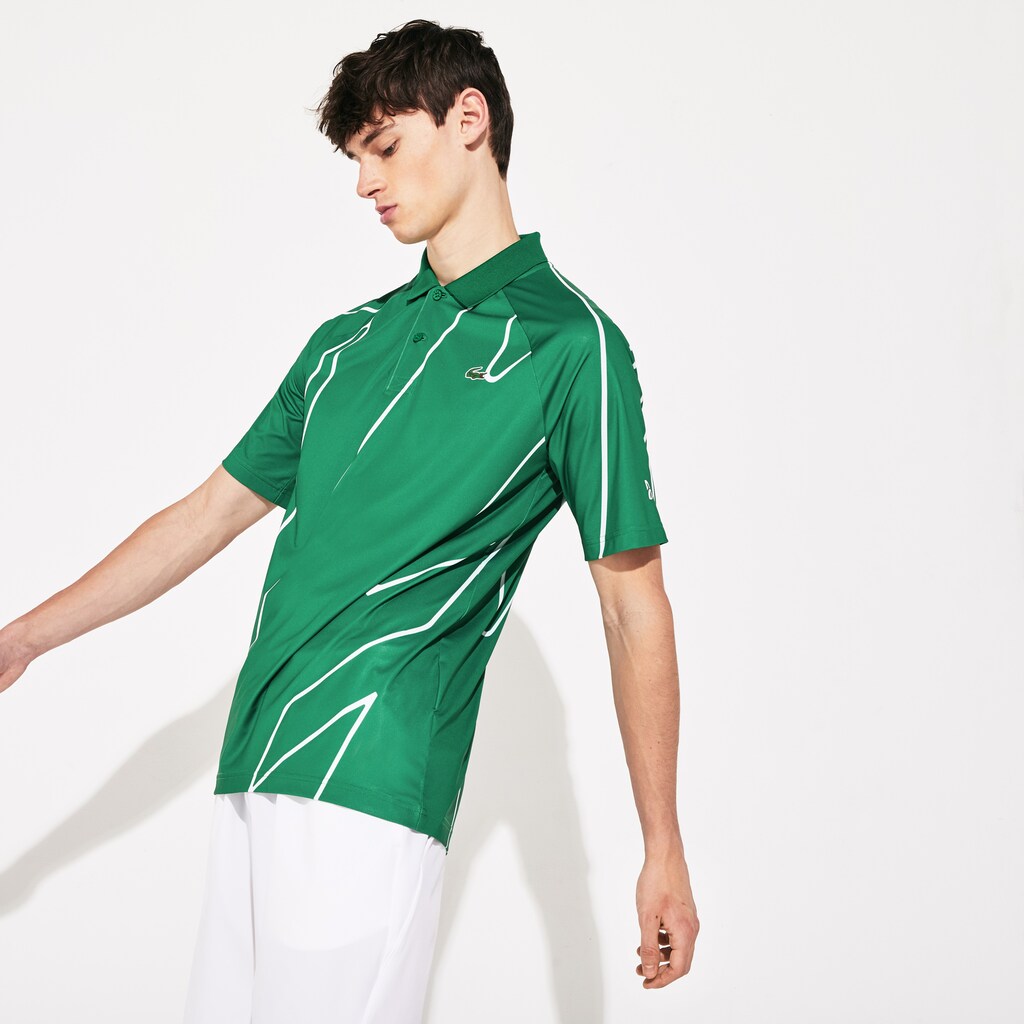 Mens   SPORT Novak Djokovic Printed Breathable Polo Shirt | Lacoste Green / White • 4Ya