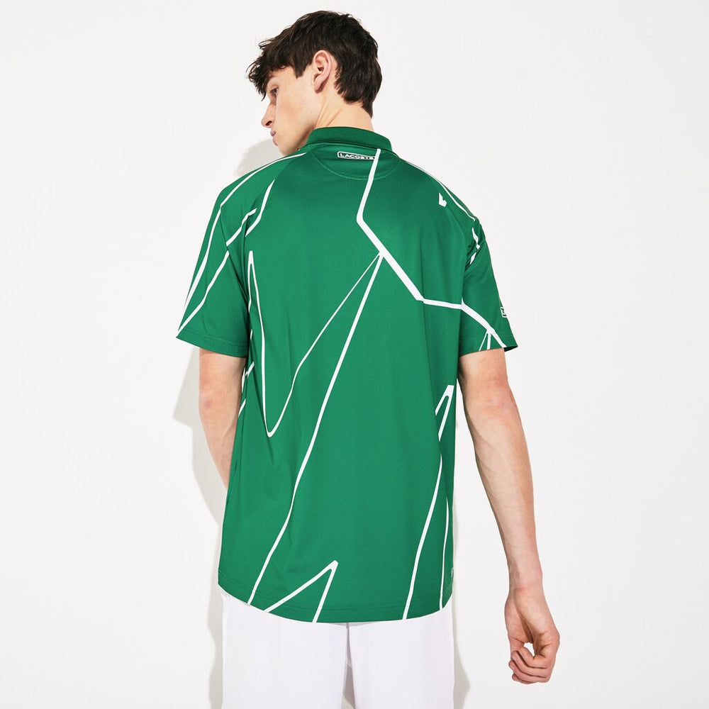 Mens   SPORT Novak Djokovic Printed Breathable Polo Shirt | Lacoste Green / White • 4Ya