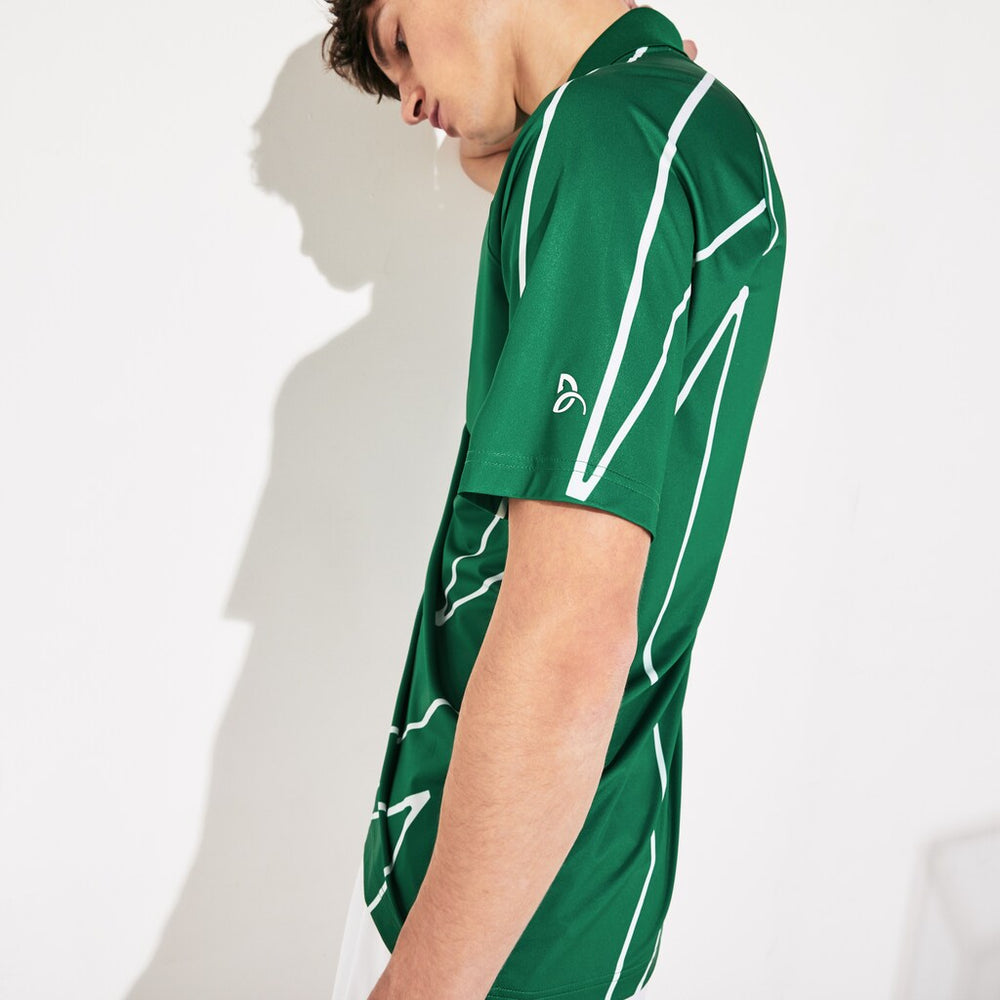 Mens   SPORT Novak Djokovic Printed Breathable Polo Shirt | Lacoste Green / White • 4Ya