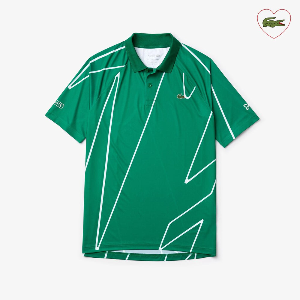 Mens   SPORT Novak Djokovic Printed Breathable Polo Shirt | Lacoste Green / White • 4Ya