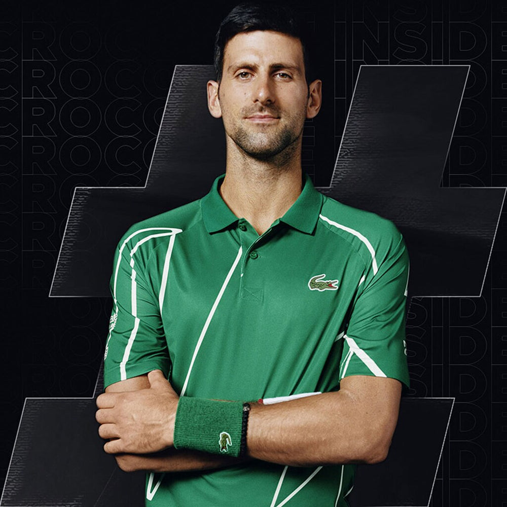 Mens   SPORT Novak Djokovic Printed Breathable Polo Shirt | Lacoste Green / White • 4Ya