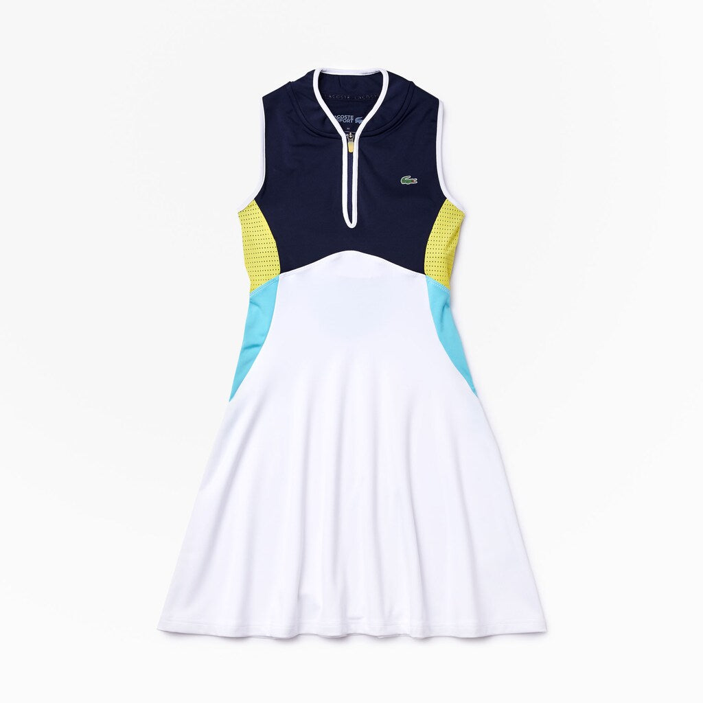 Womens Wo  SPORT Colorblock Stretch Jersey Dress | Lacoste White / Navy Blue / Turquoise / Yellow • Y22