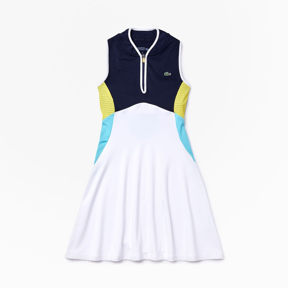 Womens Wo  SPORT Colorblock Stretch Jersey Dress | Lacoste White / Navy Blue / Turquoise / Yellow • Y22