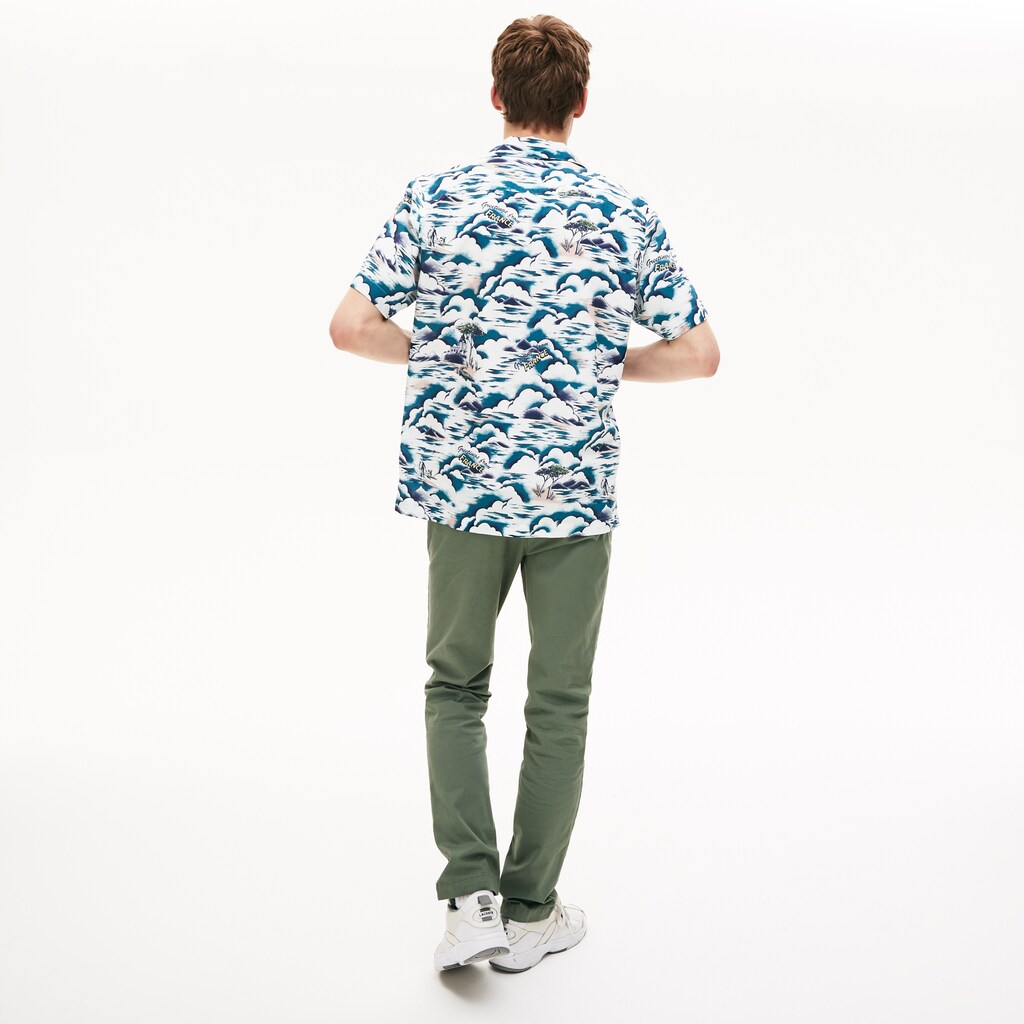 Mens   Southern France Print Cotton Hawaiian Fit Shirt | Lacoste Blue / Light Pink / White • Ruf