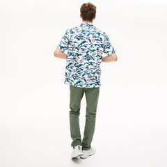 Mens   Southern France Print Cotton Hawaiian Fit Shirt | Lacoste Blue / Light Pink / White • Ruf