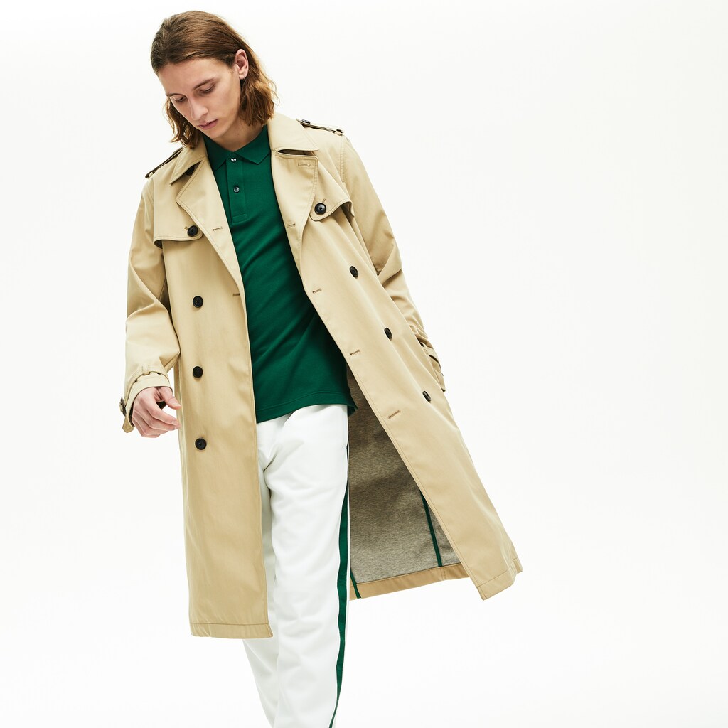 Mens   Long Belted Cotton Trench Coat | Lacoste Beige • 02S