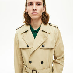 Mens   Long Belted Cotton Trench Coat | Lacoste Beige • 02S