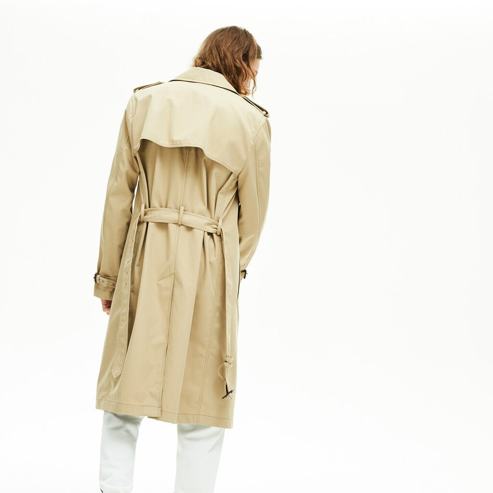 Mens   Long Belted Cotton Trench Coat | Lacoste Beige • 02S