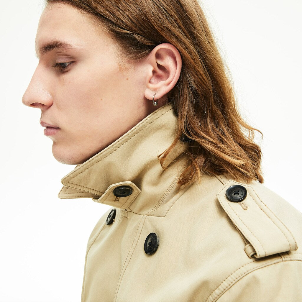 Mens   Long Belted Cotton Trench Coat | Lacoste Beige • 02S