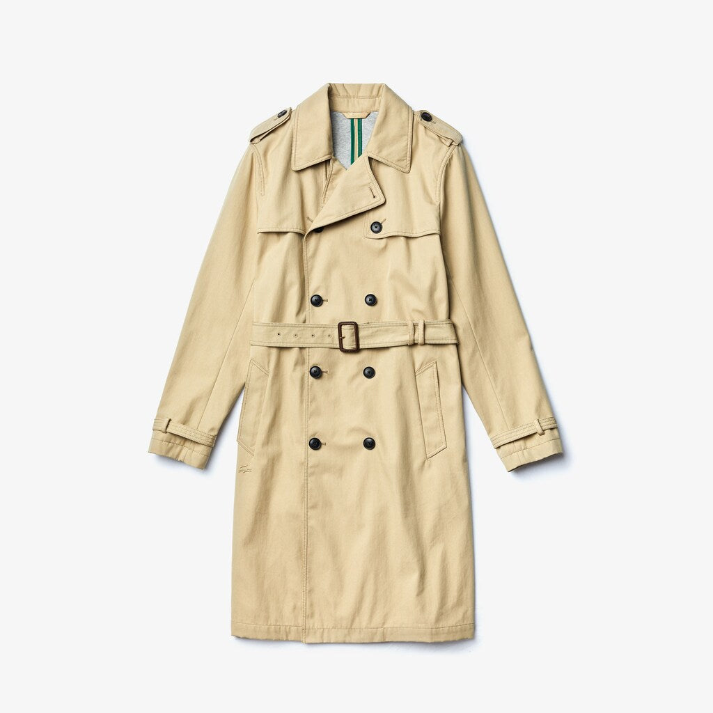 Mens   Long Belted Cotton Trench Coat | Lacoste Beige • 02S