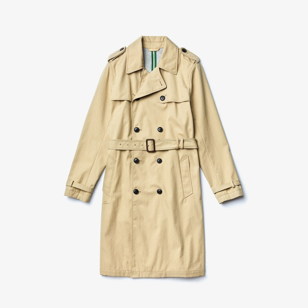 Mens   Long Belted Cotton Trench Coat | Lacoste Beige • 02S