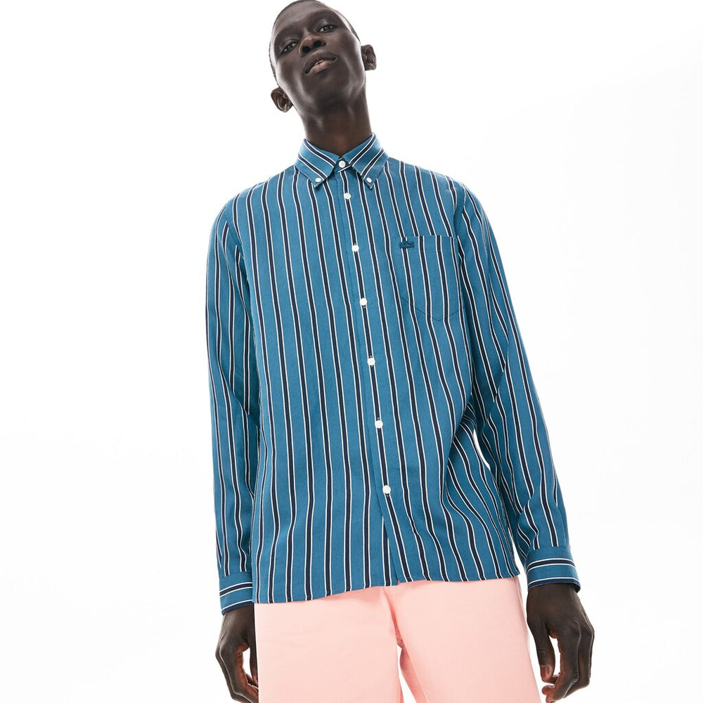 Mens   Lightweight Striped Shirt | Lacoste Navy Blue / White • Wx9