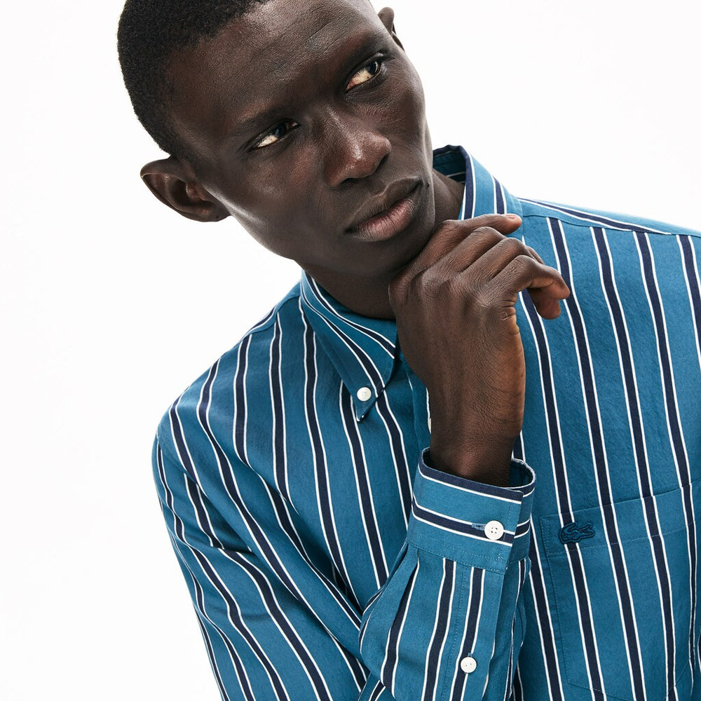 Mens   Lightweight Striped Shirt | Lacoste Navy Blue / White • Wx9
