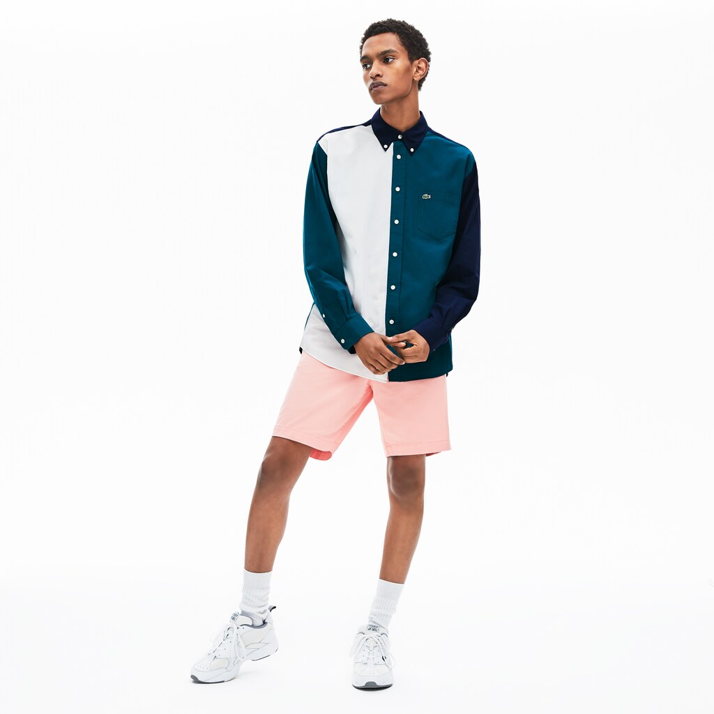 Mens   Color-Block Cotton Shirt | Lacoste Navy Blue / Green / White • X1D