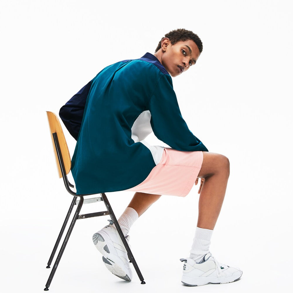 Mens   Color-Block Cotton Shirt | Lacoste Navy Blue / Green / White • X1D