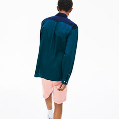 Mens   Color-Block Cotton Shirt | Lacoste Navy Blue / Green / White • X1D