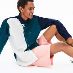 Mens   Color-Block Cotton Shirt | Lacoste Navy Blue / Green / White • X1D