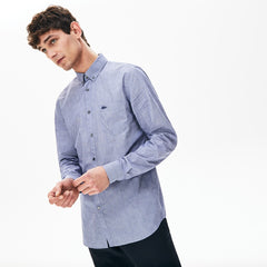 Mens   Printed Cotton Poplin Shirt | Lacoste Navy Blue • 423