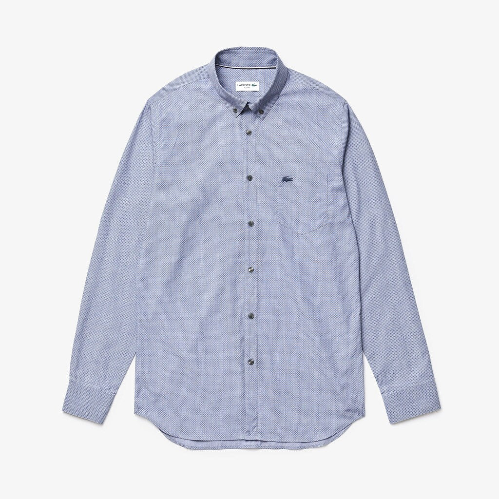 Mens   Printed Cotton Poplin Shirt | Lacoste Navy Blue • 423
