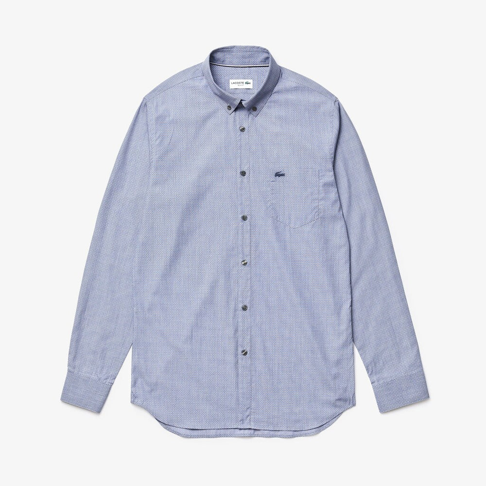 Mens   Printed Cotton Poplin Shirt | Lacoste Navy Blue • 423