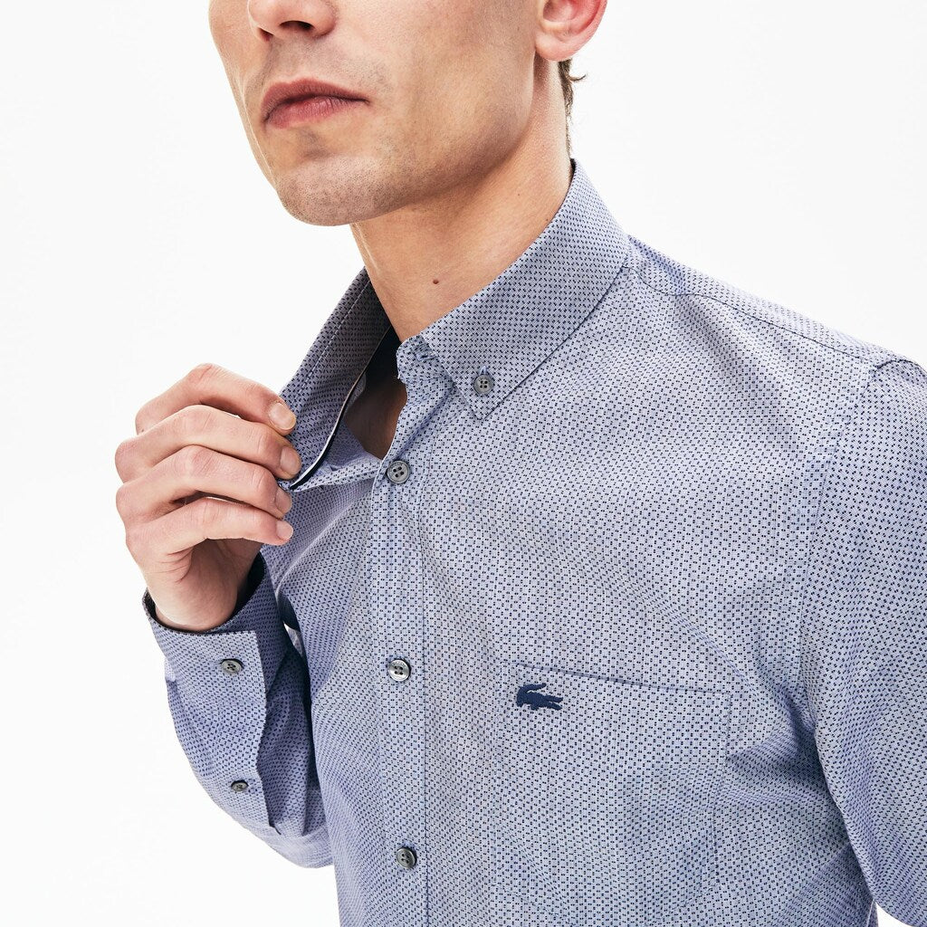 Mens   Printed Cotton Poplin Shirt | Lacoste Navy Blue • 423