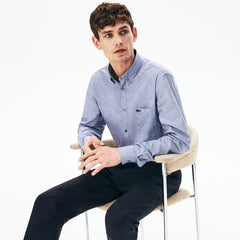 Mens   Printed Cotton Poplin Shirt | Lacoste Navy Blue • 423