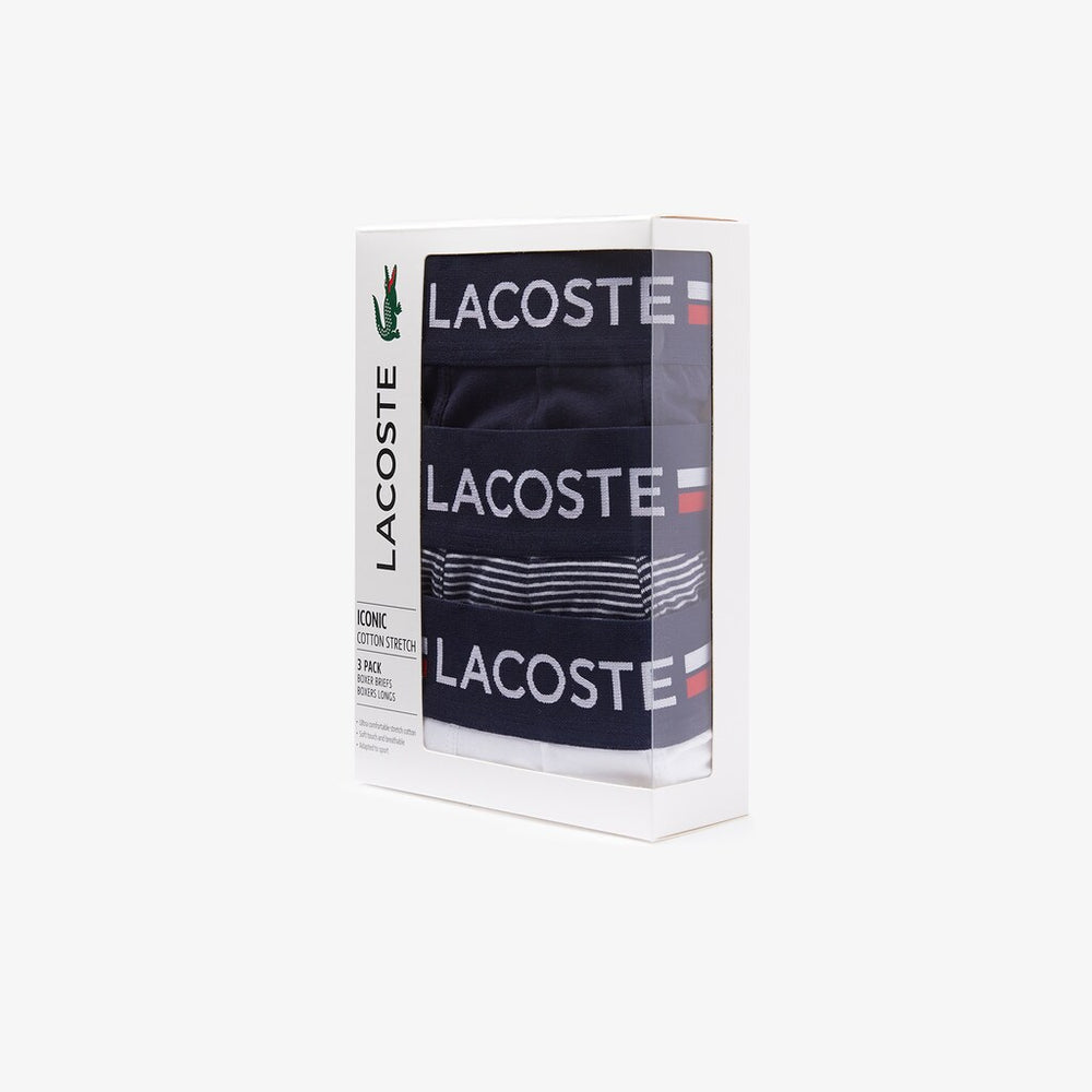 Mens Pack Of 3 Casual Long Boxers | Lacoste Navy Blue / White • 525