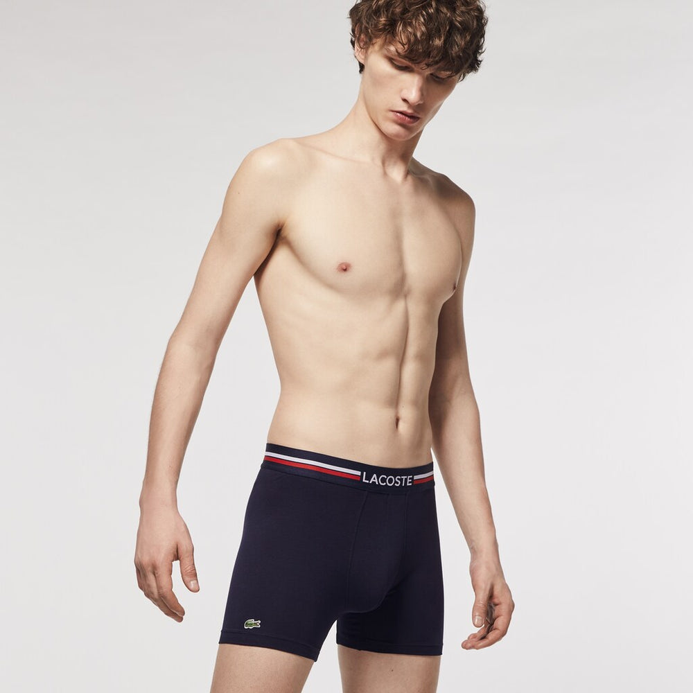 Mens Pack Of 3 Casual Long Boxers | Lacoste Navy Blue / White • 525
