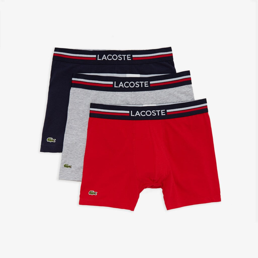 Mens Pack Of 3 Casual Boxers | Lacoste Navy Blue / Grey Chine / Red • W34
