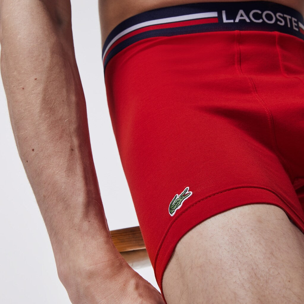 Mens Pack Of 3 Casual Boxers | Lacoste Navy Blue / Grey Chine / Red • W34