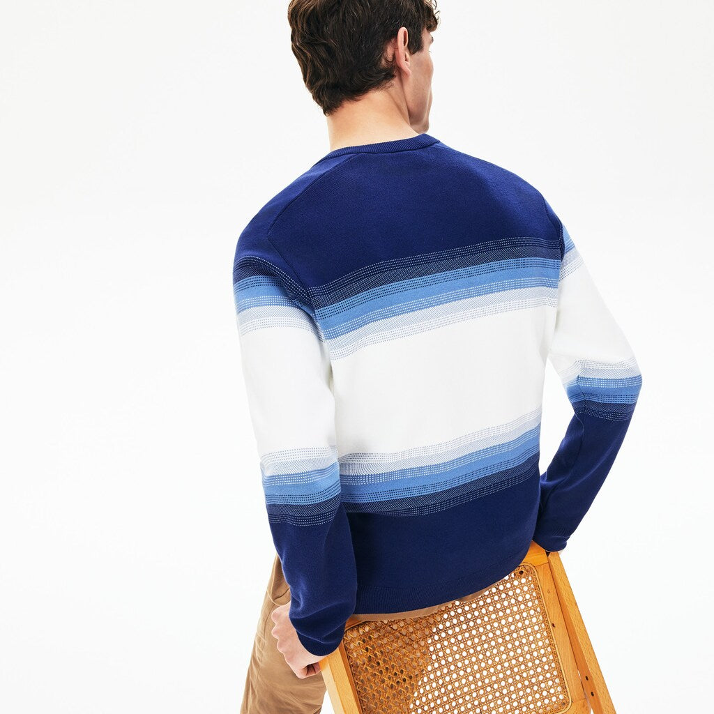 Mens   Made In France Degraded Cotton Crew Neck Sweater | Lacoste Navy Blue / Blue / White • Rna