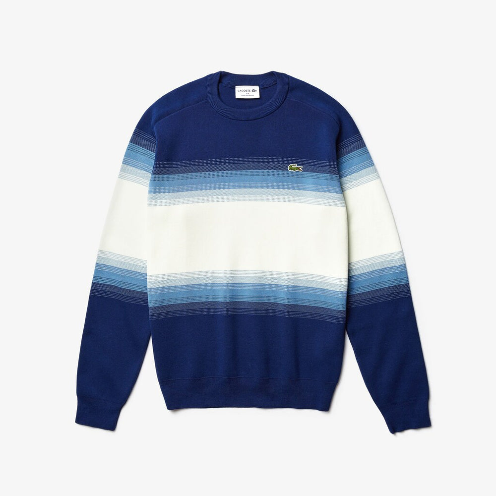 Mens   Made In France Degraded Cotton Crew Neck Sweater | Lacoste Navy Blue / Blue / White • Rna