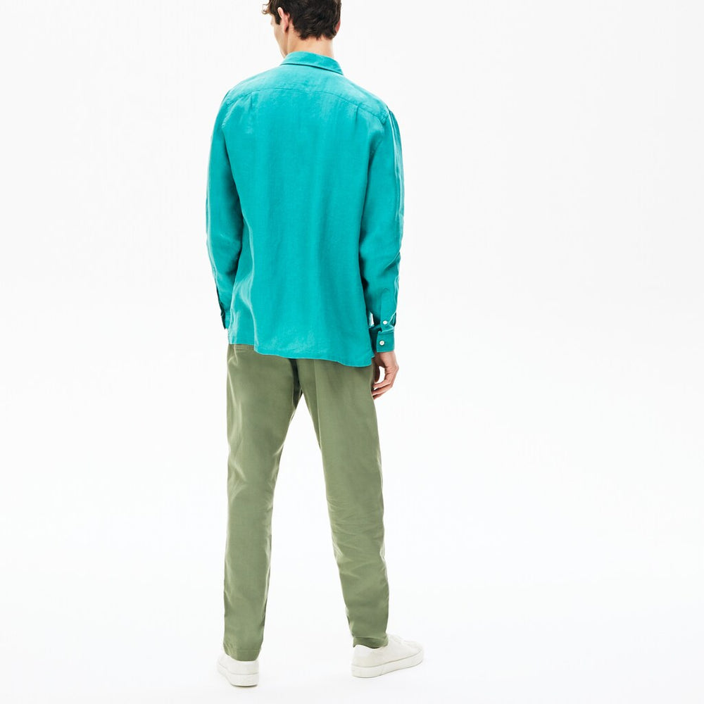 Mens   Regular Fit Linen Shirt | Lacoste Green • S5J