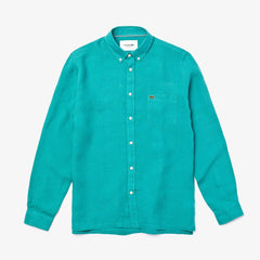 Mens   Regular Fit Linen Shirt | Lacoste Green • S5J