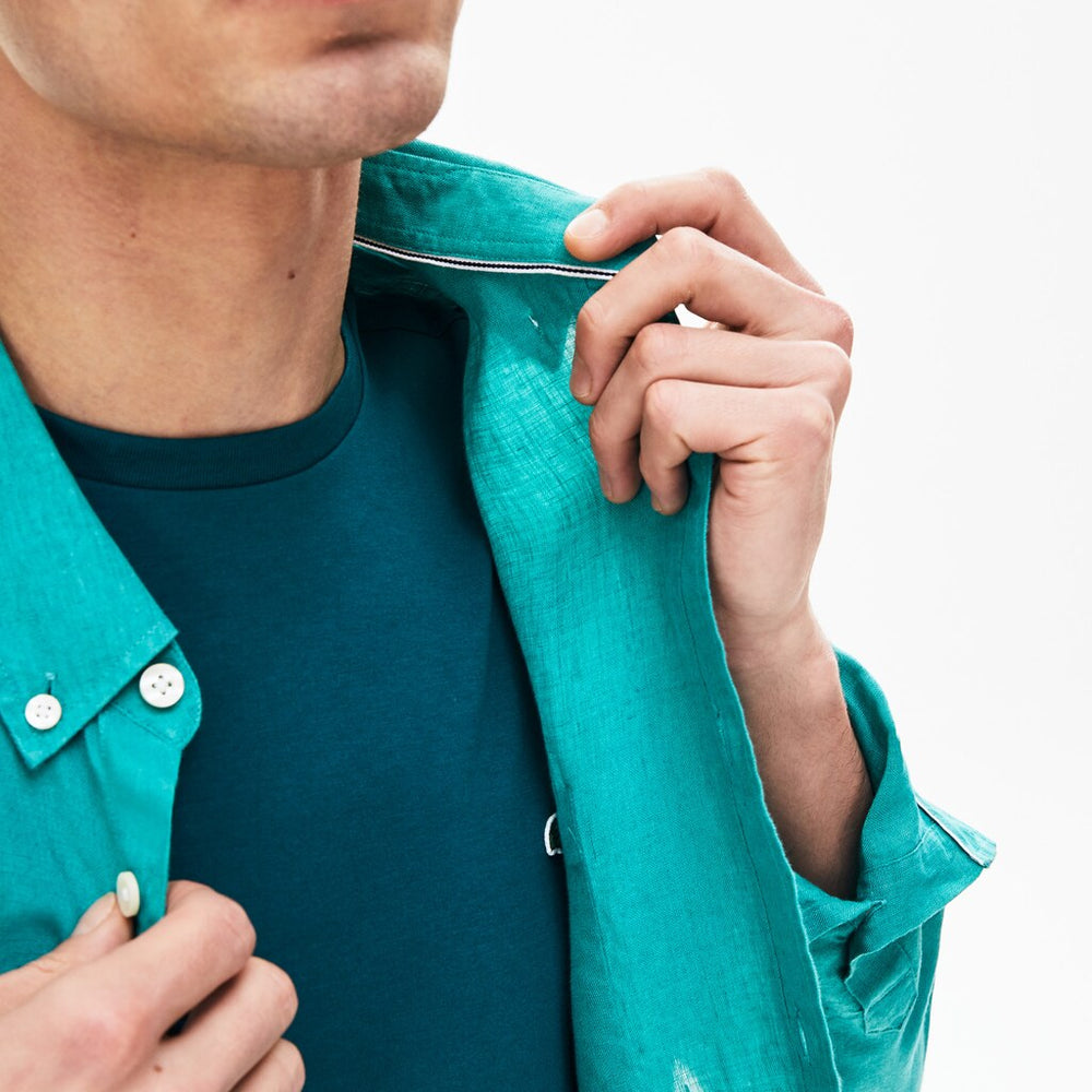 Mens   Regular Fit Linen Shirt | Lacoste Green • S5J